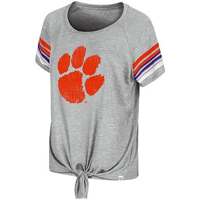 Women's Colosseum Heathered Gray Clemson Tigers Boo You Knotted Raglan T-Shirt