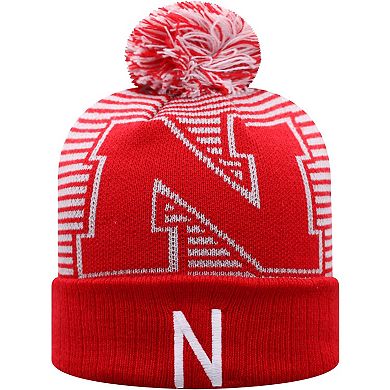 Men's Top of the World Scarlet Nebraska Huskers Line Up Cuffed Knit Hat with Pom