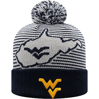 Men's Top of the World Navy West Virginia Mountaineers Line Up Cuffed Knit Hat with Pom