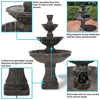 Sunnydaze Classic Designer Polystone Outdoor 3-Tier Fountain - Dark Brown