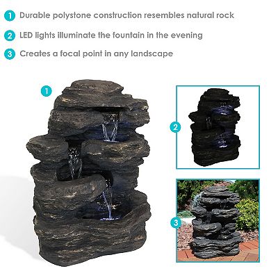 Sunnydaze Polystone Rock Falls Waterfall Fountain with LED Lights - 24 in