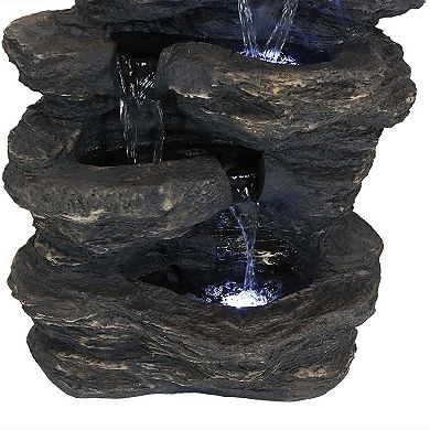 Sunnydaze Polystone Rock Falls Waterfall Fountain with LED Lights - 24 in