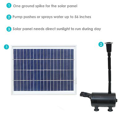 Sunnydaze 132 GPH Solar Pump and Panel Kit with 2 Spray Heads - 56 in Lift
