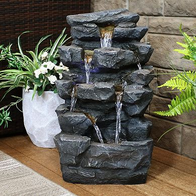 Sunnydaze Polyresin Grotto Falls Water Fountain with LED Lights - 24 in