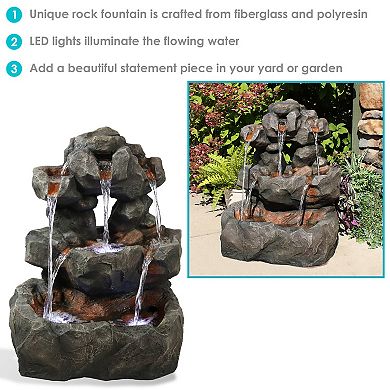 Sunnydaze Layered Rock Waterfall Fountain with LED Lights - 32 in