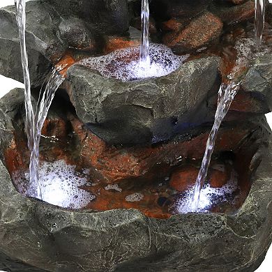 Sunnydaze Layered Rock Waterfall Fountain with LED Lights - 32 in