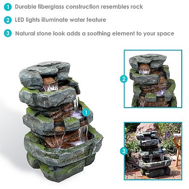 Sunnydaze Electric Stacked Shale Water Fountain with LED Lights - 38 in