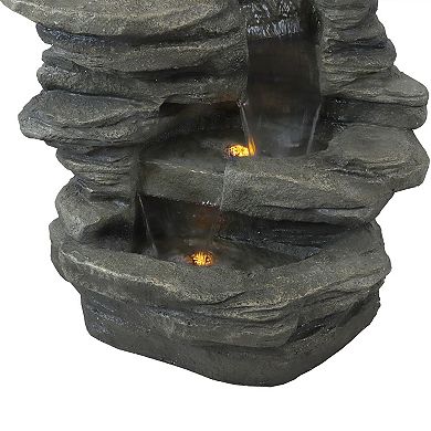 Sunnydaze Electric Stacked Shale Water Fountain with LED Lights - 38 in