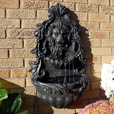 Sunnydaze Stoic Courage Lion Head Polyresin Outdoor Solar Wall Fountain