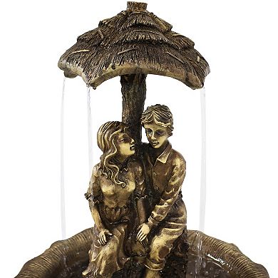 Sunnydaze Lovers Umbrella Solar Fountain with Battery/LED Lights - 43 in