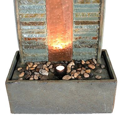 Sunnydaze Rippled Slate Indoor Water Fountain with Copper/LED Light - 48 in
