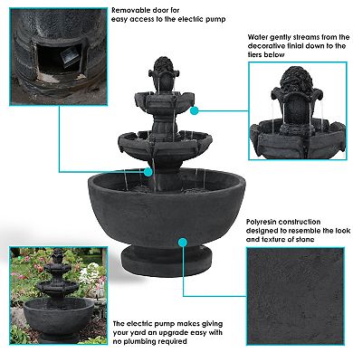 Sunnydaze Budding Fruition Polyresin Outdoor 3-Tier Water Fountain