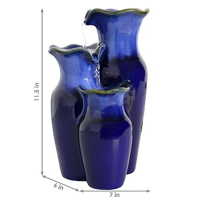 Sunnydaze Tiered Blue Pitchers Ceramic Indoor Water Fountain - 11 in