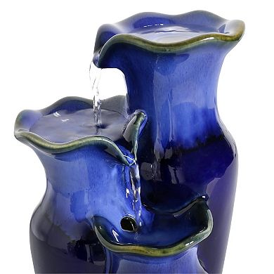 Sunnydaze Tiered Blue Pitchers Ceramic Indoor Water Fountain - 11 in