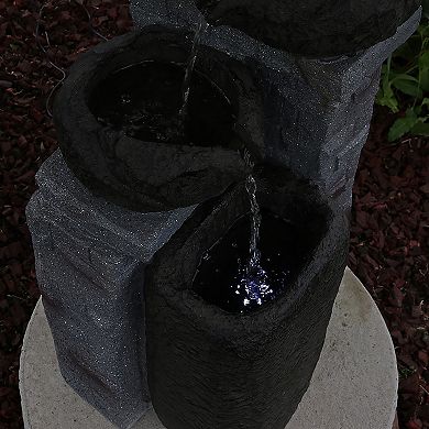 Sunnydaze Cascading Stone Bowl Solar Water Fountain with LED Lights - 27 in
