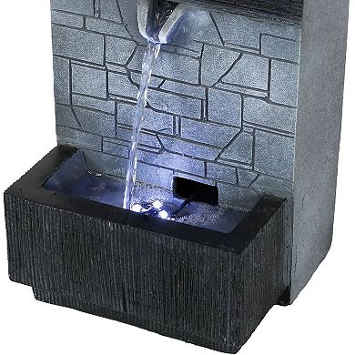 Sunnydaze Modern Tiered Brick Polyresin Indoor Fountain with LED - 13 in