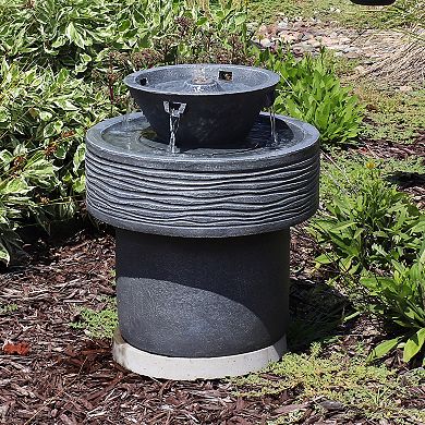 Sunnydaze Tranquil Streams Resin Outdoor 2-Tier Water Fountain with Lights