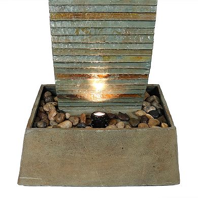 Sunnydaze Spiraling Slate Water Fountain Tower with LED Lights - 49 in