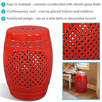 Sunnydaze 17.75" Marrakesh Lattice Ceramic Garden Stool