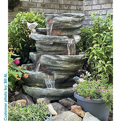 Sunnydaze Lighted Cobblestone Waterfall Fountain with LED Lights - 31 in