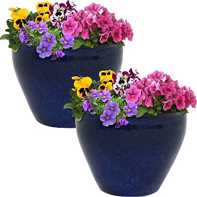 Sunnydaze Set Of 2 Chalet Glazed Ceramic Planters - 9"