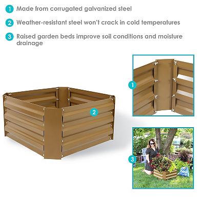 Sunnydaze Galvanized Steel Square Raised Garden Bed - 24 in - Brown