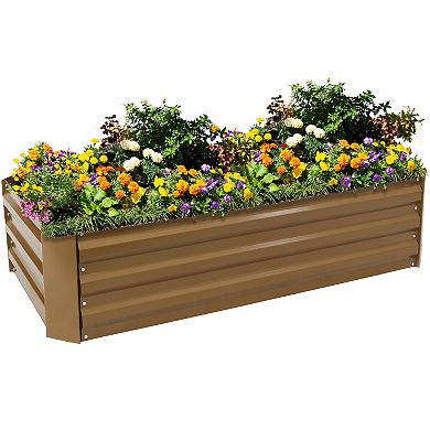 Sunnydaze Galvanized Steel Rectangle Raised Garden Bed - 48 in - Brown