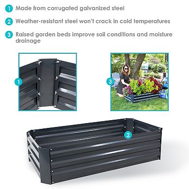 Sunnydaze Galvanized Steel Rectangle Raised Garden Bed - 48 in - Dark Gray