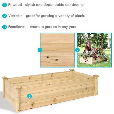 Sunnydaze Wooden Fir Square Raised Garden Bed - 24 x 48.25 in - Natural