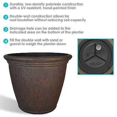 Sunnydaze 16 in Anjelica Unbreakable Polyresin Planter - Rust - Set of 4