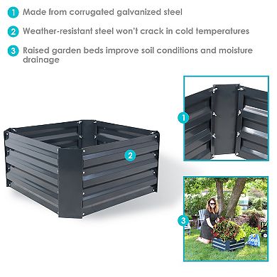 Sunnydaze Galvanized Steel Square Raised Garden Bed - 24 in - Dark Gray