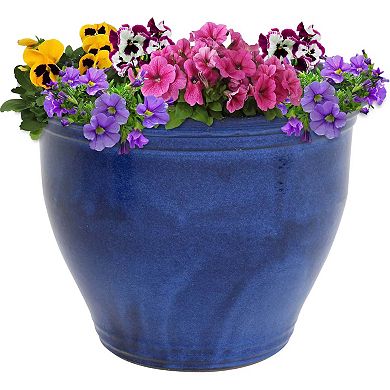 Sunnydaze 18 in Studio High-Fired Glazed Ceramic Planter - Imperial Blue