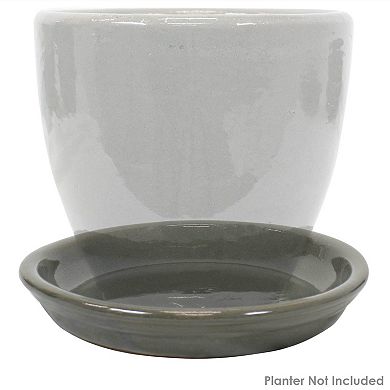 Sunnydaze 7 in Glazed Ceramic Flower Pot/Plant Saucer - Gray - Set of 4