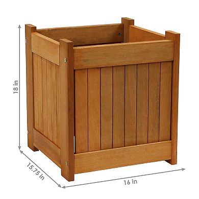 Sunnydaze Meranti Wood Indoor/Outdoor Decorative Square Planter Box - 16 in