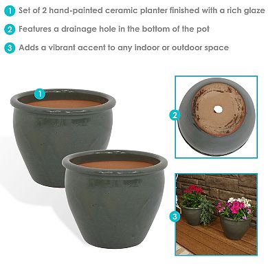 Sunnydaze Set Of 2 Chalet Glazed Ceramic Planters - 12"