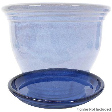 Sunnydaze 12 in Glazed Ceramic Flower Pot/Plant Saucer - Blue - Set of 4