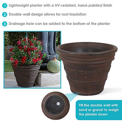 Sunnydaze 13 in Laurel Dual-Wall Polyresin Planter and UV-Resistance - Rust