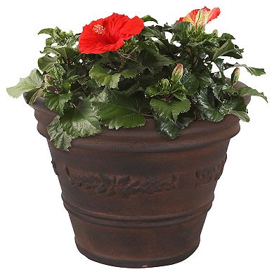 Sunnydaze 13 in Laurel Dual-Wall Polyresin Planter and UV-Resistance - Rust