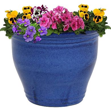 Sunnydaze 15 in Studio High-Fired Glazed Ceramic Planter - Imperial Blue