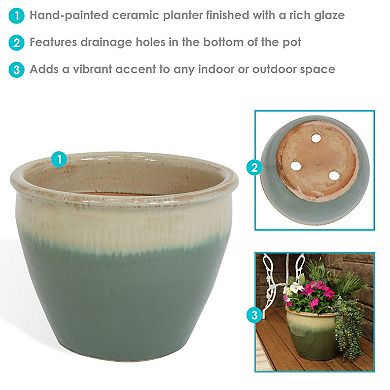 Sunnydaze 15 in Chalet High-Fired Glazed Ceramic Planter - Seafoam