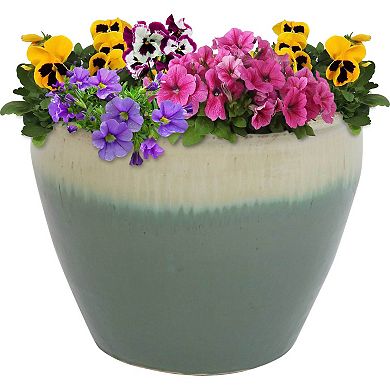 Sunnydaze 15 in Chalet High-Fired Glazed Ceramic Planter - Seafoam