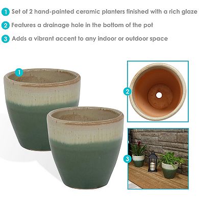Sunnydaze Set Of 2 Resort Glazed Ceramic Planters - 8"