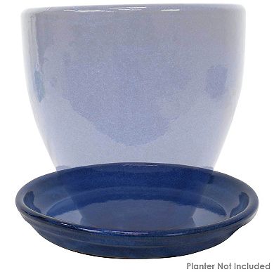 Sunnydaze 9 in Glazed Ceramic Flower Pot/Plant Saucer - Blue - Set of 2