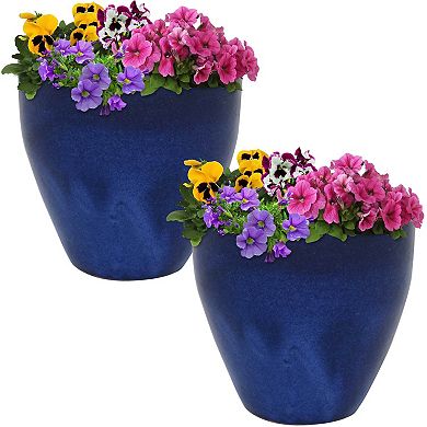 Sunnydaze 10 in Resort Glazed Ceramic Planter - Imperial Blue - Set of 2