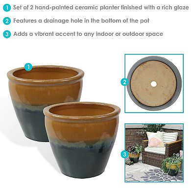 Sunnydaze Set Of 2 Chalet Glazed Ceramic Planters - 12"