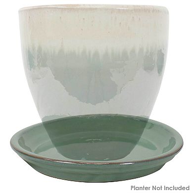 Sunnydaze 9 in Glazed Ceramic Flower Pot/Plant Saucer - Seafoam - Set of 2