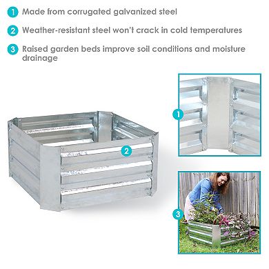 Sunnydaze Galvanized Steel Square Raised Garden Bed - 24 in - Silver