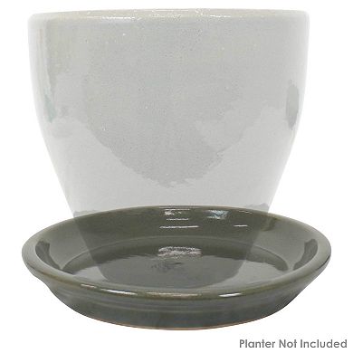Sunnydaze 9 in Glazed Ceramic Flower Pot/Plant Saucer - Gray - Set of 2