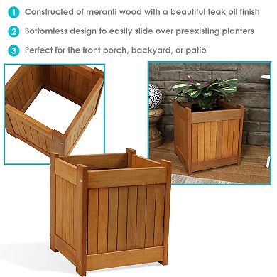 Sunnydaze Meranti Wood Decorative Square Planter Box - 16 in - Set of 2