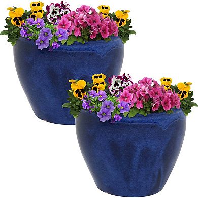 Sunnydaze Set Of 2 Chalet Glazed Ceramic Planters - 12"